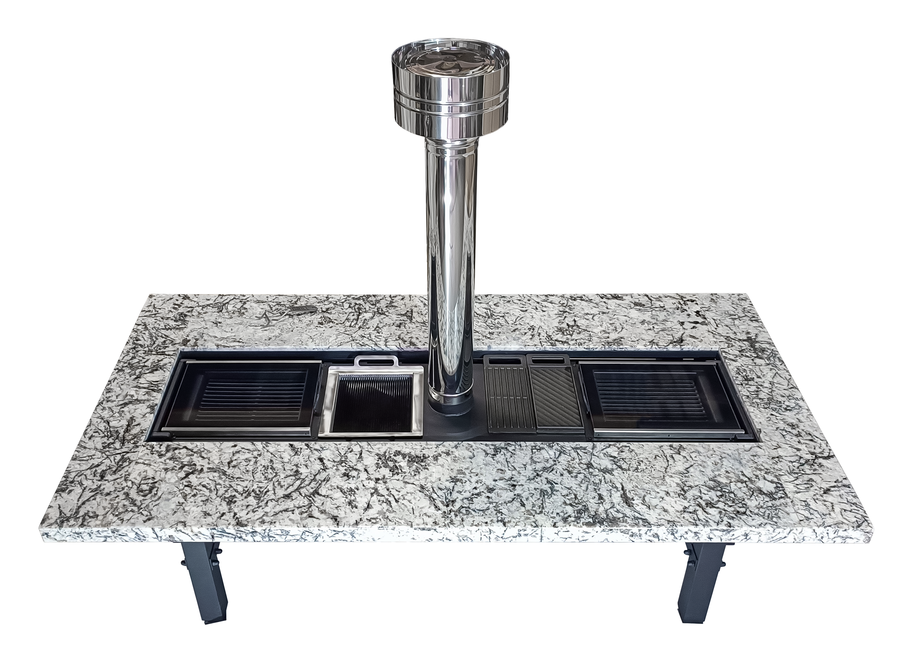 Большой стол гриль "Мамонт" с каменной столешницей