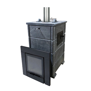 Печь банная Парма 20 Премиум в облицовке из талькохлорита с боковым тоннелем